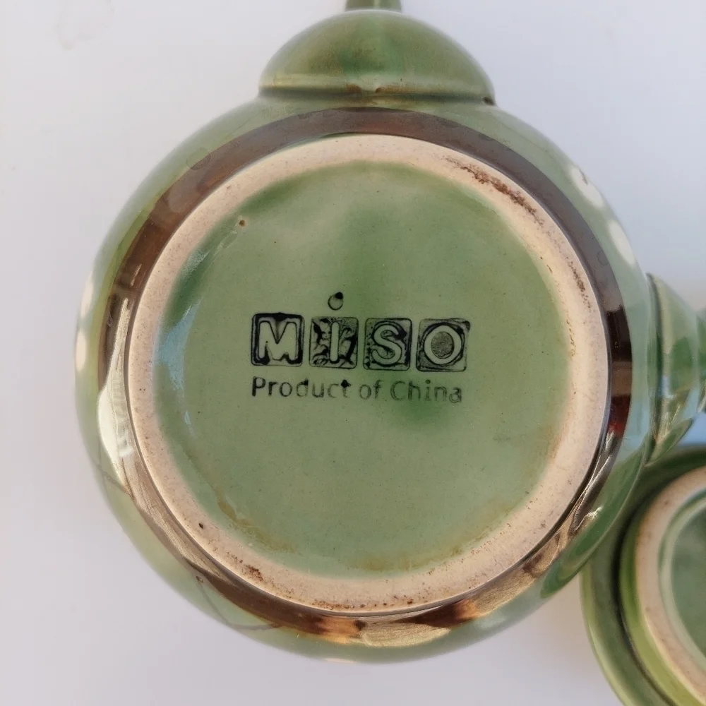 Miso Pottery Asian Japan Green with White Cherry Blossoms Side Spout Tea Pot - Picture 10 of 11